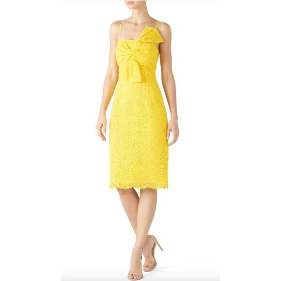Trina Turk Dresses & Skirts - Trina Turk Bright Yellow Lace Bow Sheath Dress Floral Size 6 Yellow